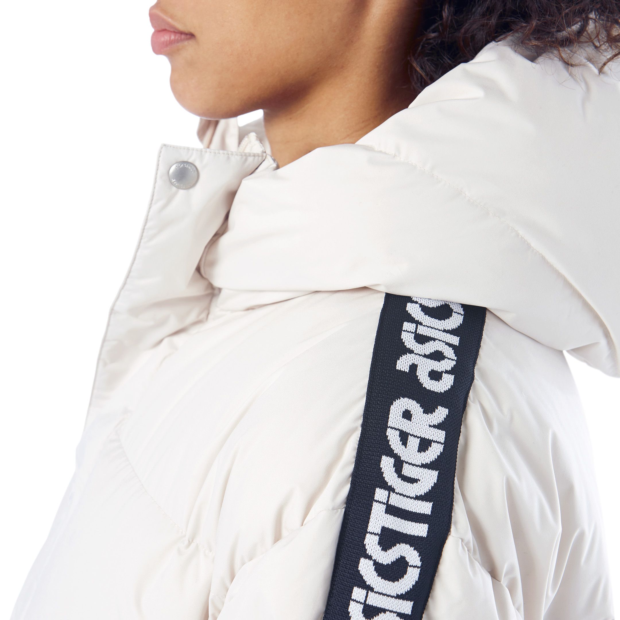 asics tiger logo tape long down jacket