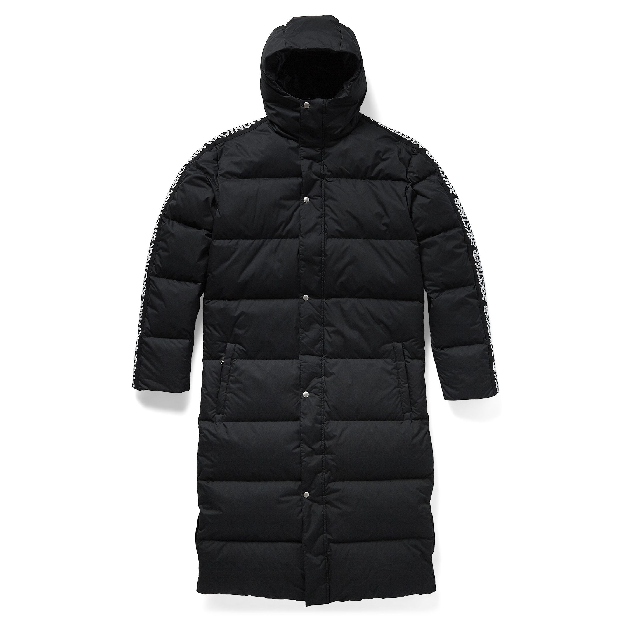 asics tiger logo tape long down jacket