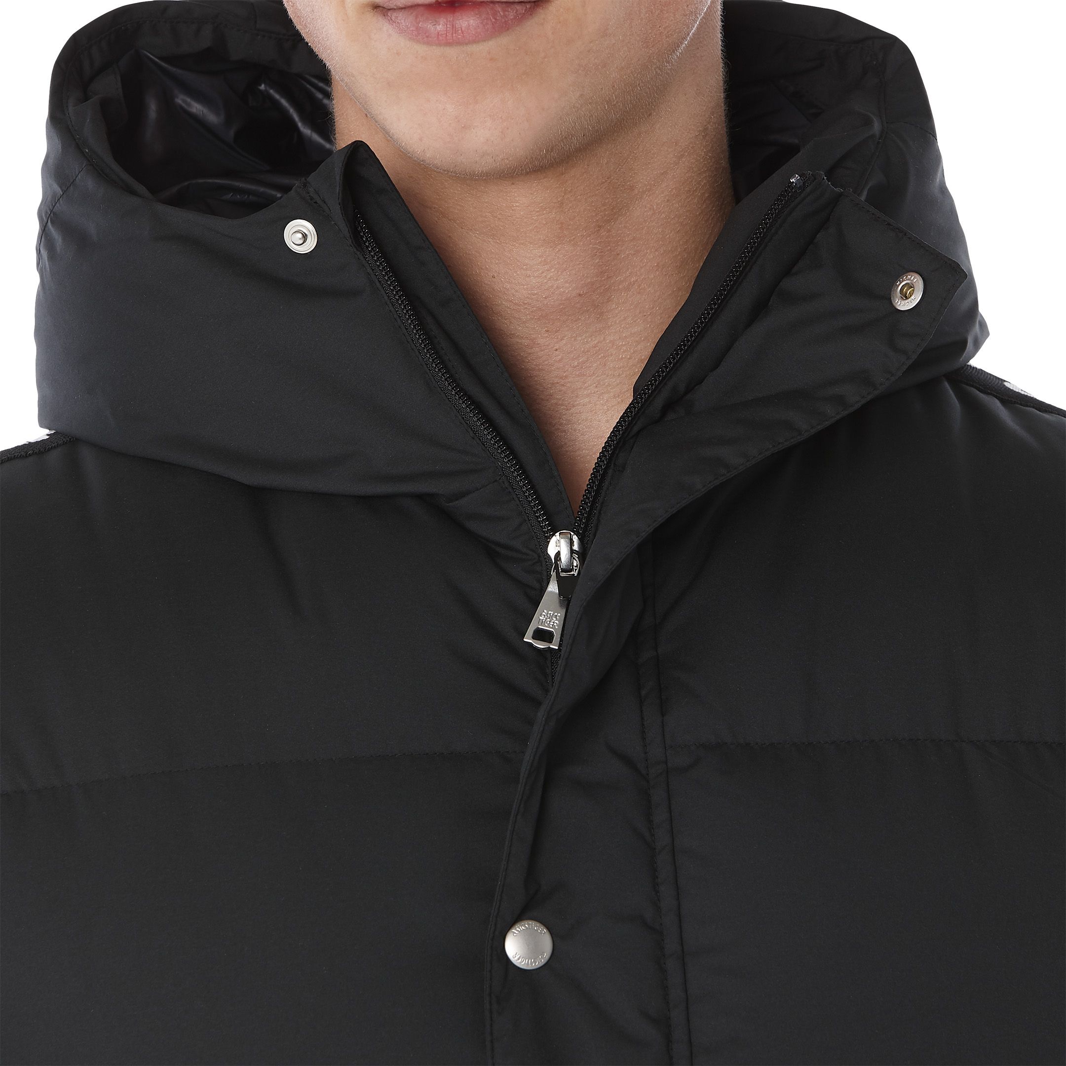 asics tiger logo tape long down jacket